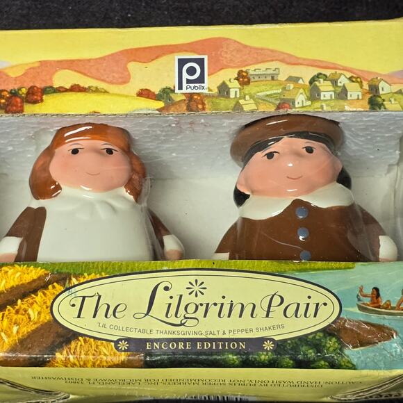 Publix The Lilgrim Pair Lil Collectable Thanksgiving Pilgrim Salt Pepper Shaker - Picture 1 of 8